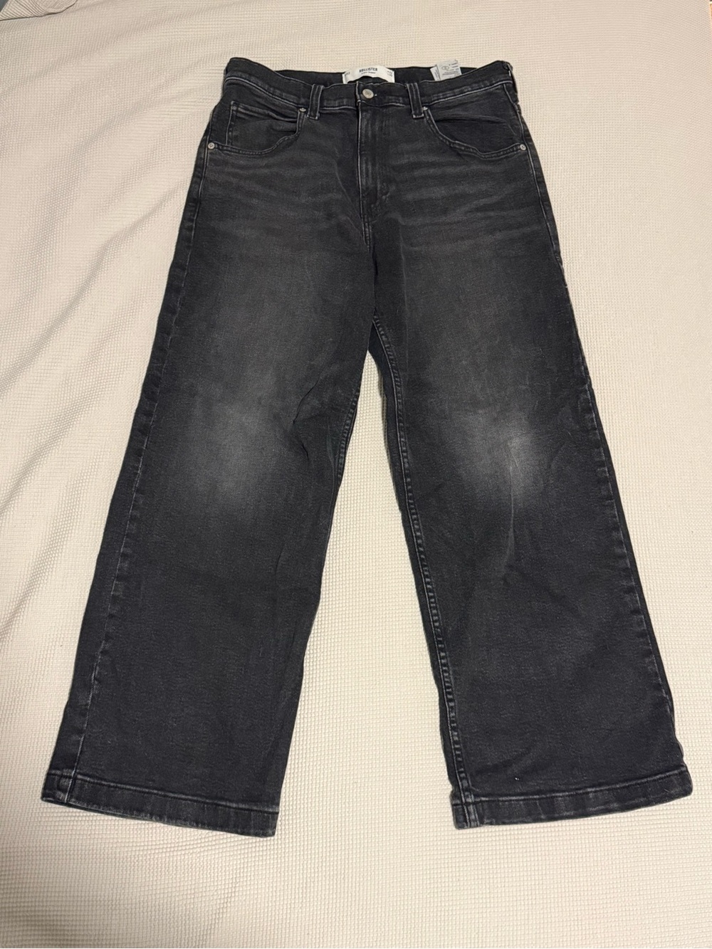 Hollister Men's Washed Black Baggy Wide-Leg Jeans
